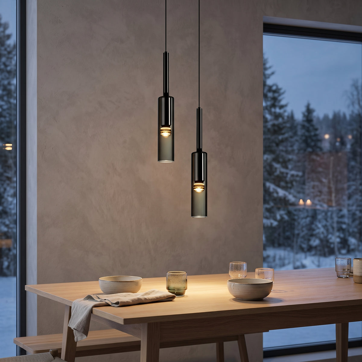 Hengelampe Larvik, glass, E14, justerbar høyde