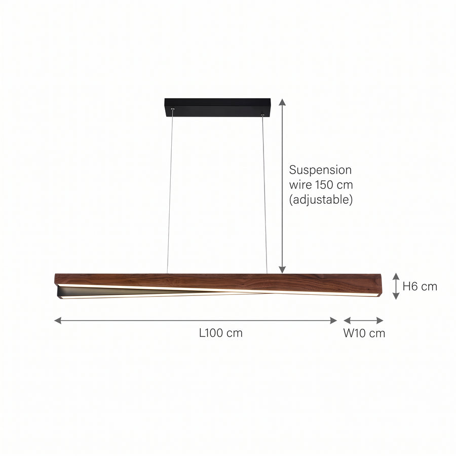 Dimensjoner LED hengelampe Aurland, sort/tre, tre/metall, lengde 100 cm