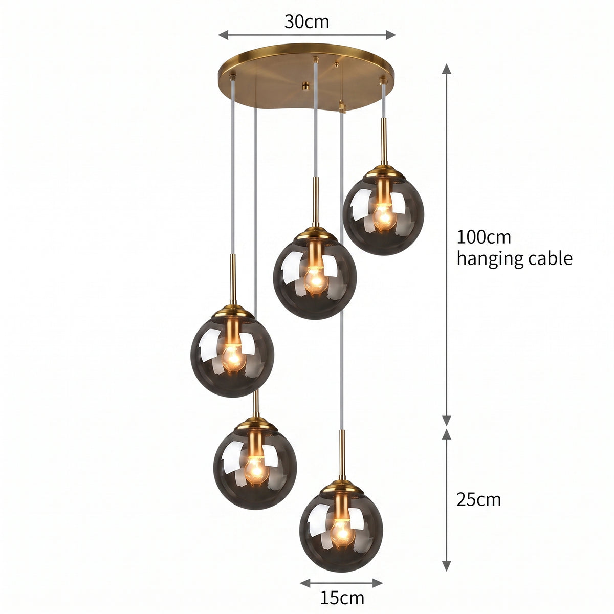 LED hengelampe Molde, glass, 5 lyskilder, dimbar, lengde 120 cm