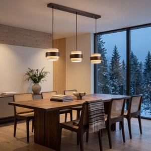 LED hengelampe Røros, naturlig, tre og stein, 3 lyskilder, lengde 80 cm
