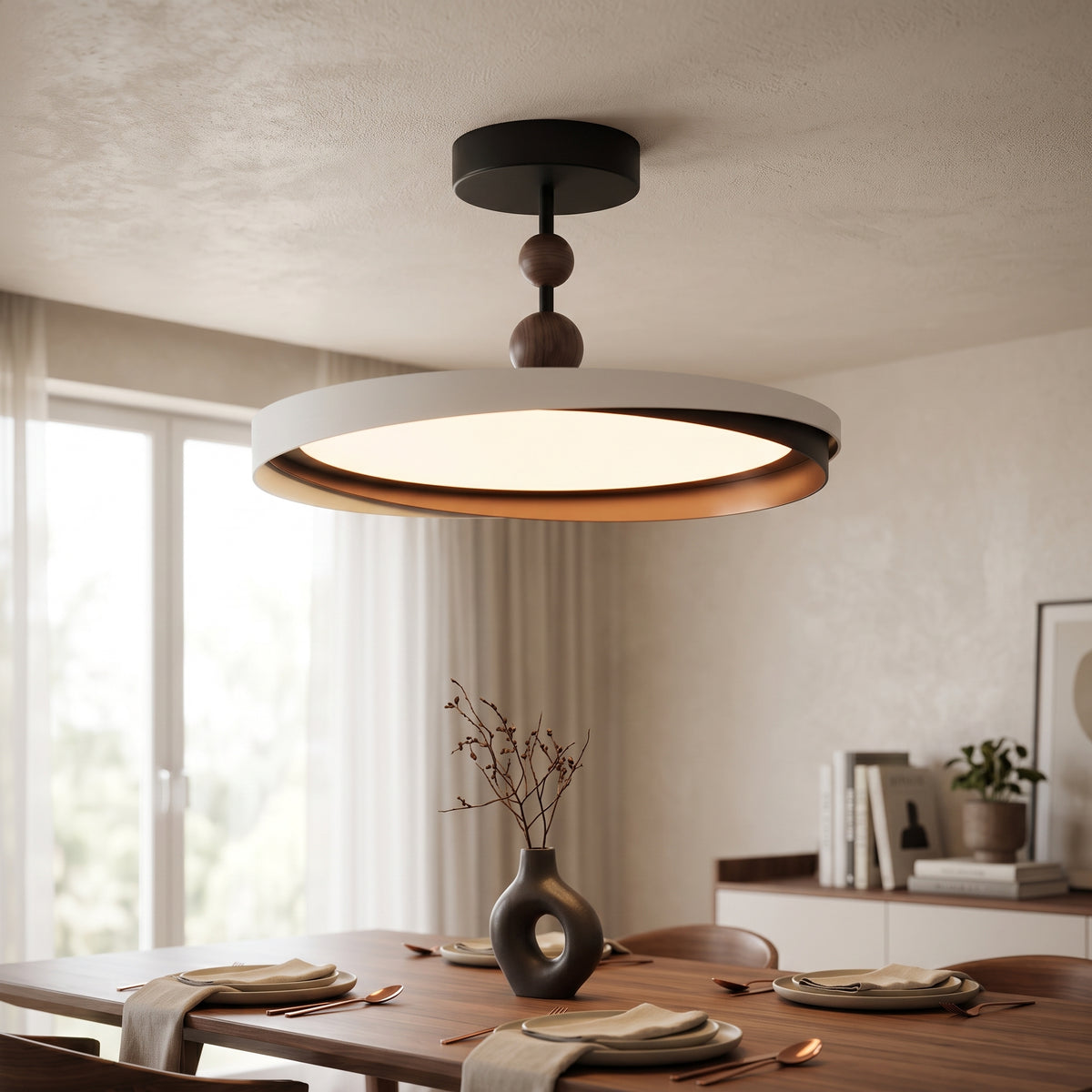 LED hengelampe Solnedgang, valnøttfarge, aluminium, dimbar, Ø 48 cm