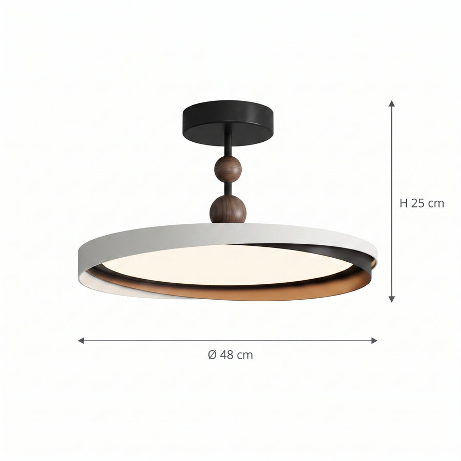 Dimensjoner LED hengelampe Solnedgang, valnøttfarge, aluminium, dimbar, Ø 48 cm