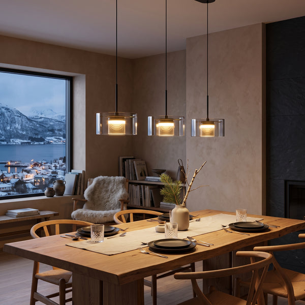 LED hengelampe Telemark, glass, dimbar, lengde 70/120 cm