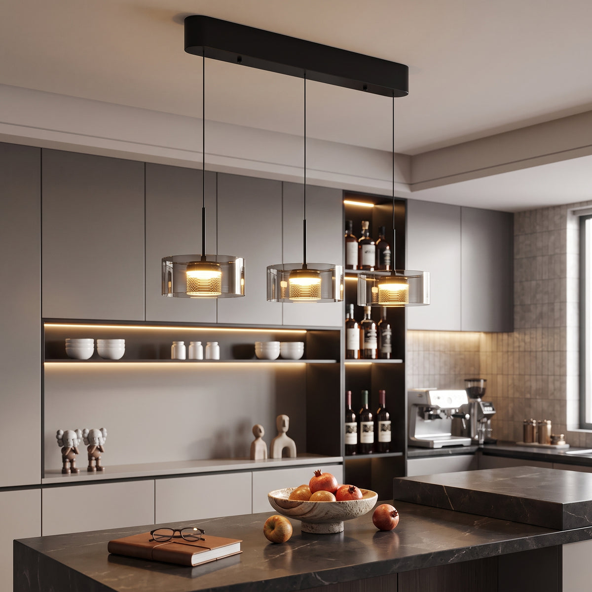 LED hengelampe Telemark, glass, dimbar, lengde 70/120 cm