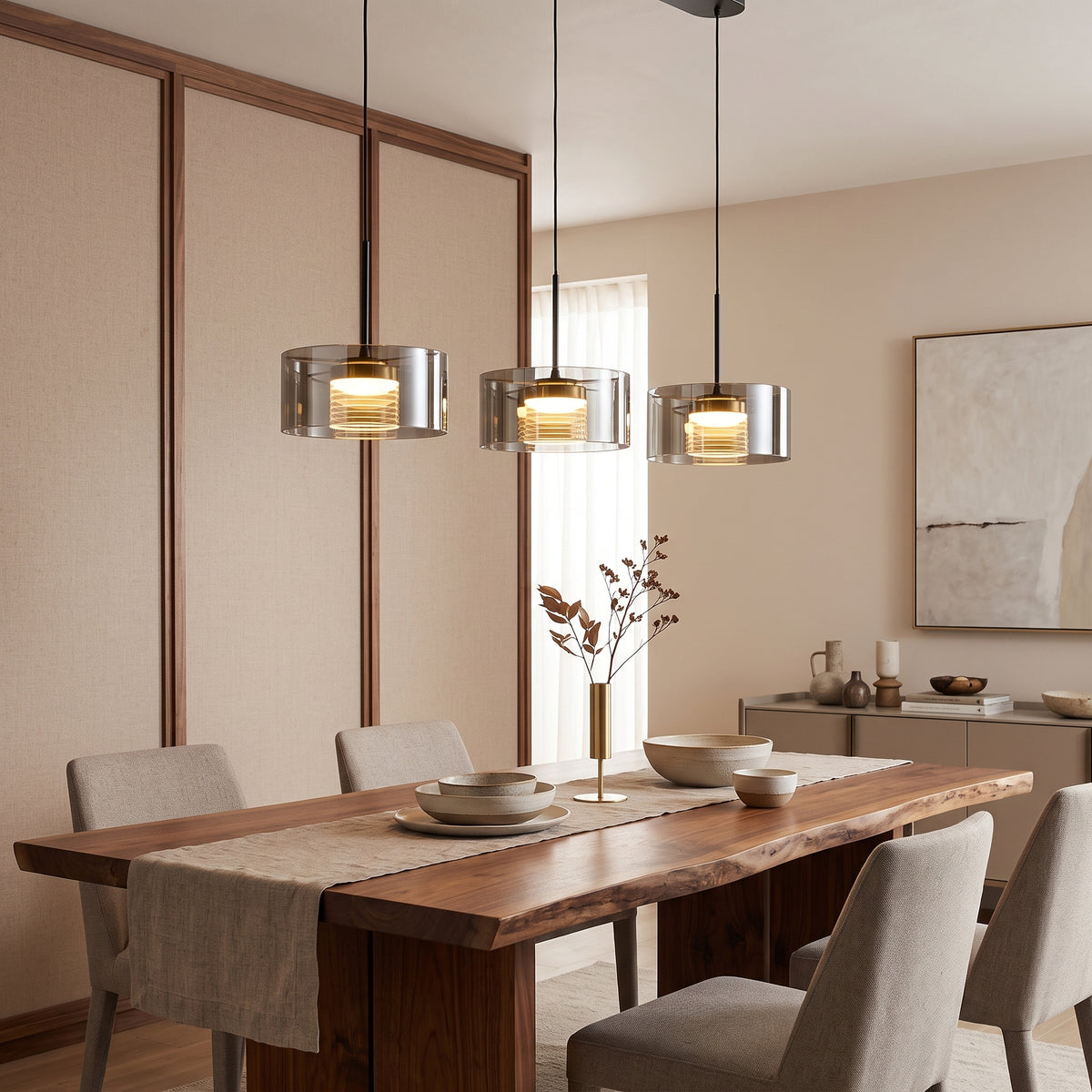 LED hengelampe Telemark, glass, dimbar, lengde 70/120 cm
