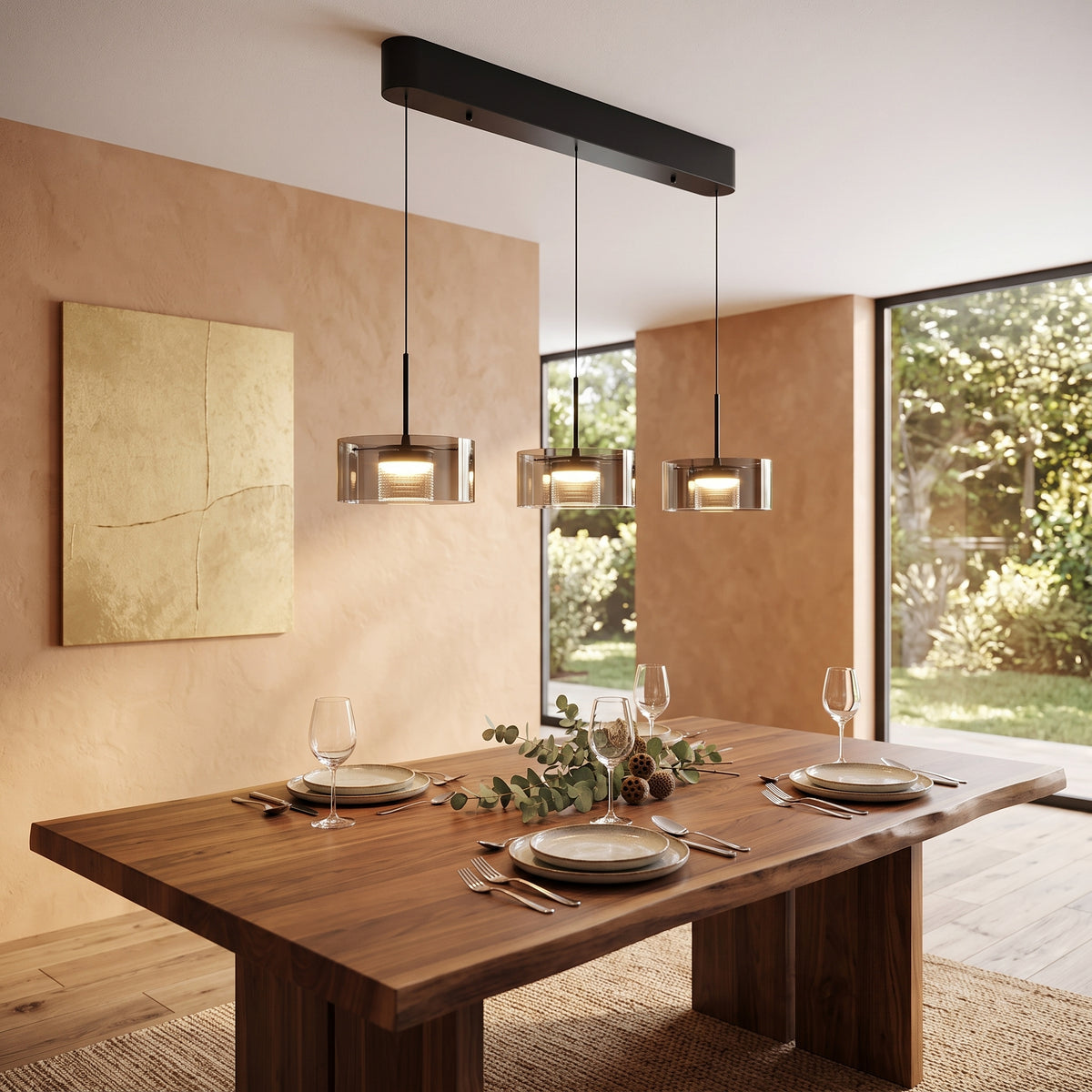 LED hengelampe Telemark, glass, dimbar, lengde 70/120 cm
