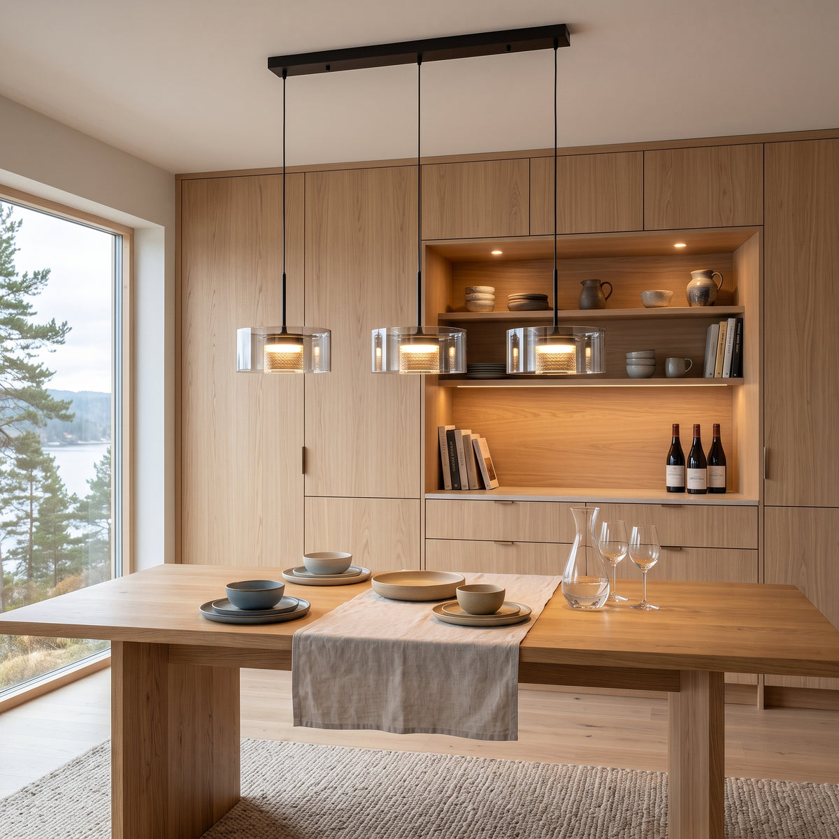 LED hengelampe Telemark, glass, dimbar, lengde 70/120 cm