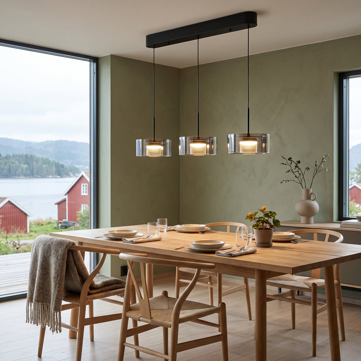 LED hengelampe Telemark, glass, dimbar, lengde 70/120 cm