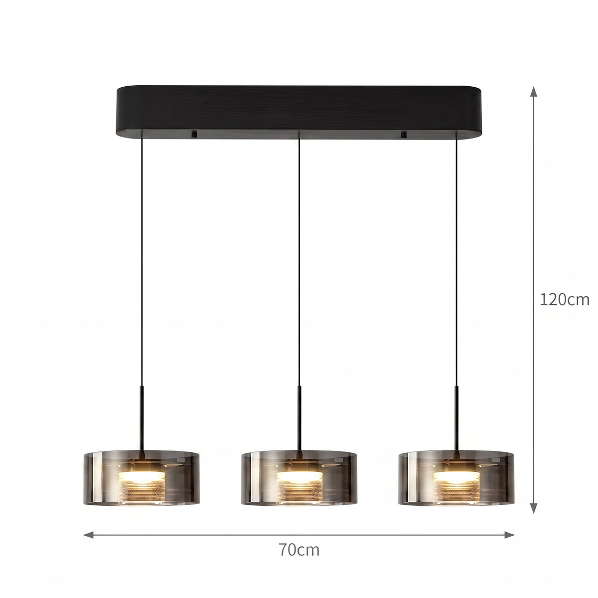 LED hengelampe Telemark, glass, dimbar, lengde 70/120 cm