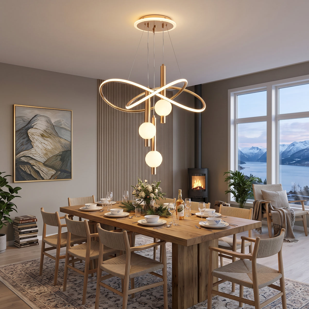 LED hengelampe Trondheim, gull, metall, dimbar, lengde 60 cm