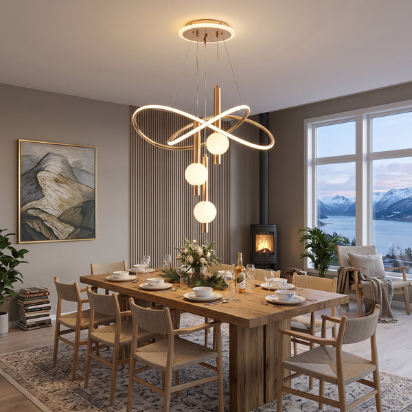 LED hengelampe Trondheim, gull, metall, dimbar, lengde 60 cm