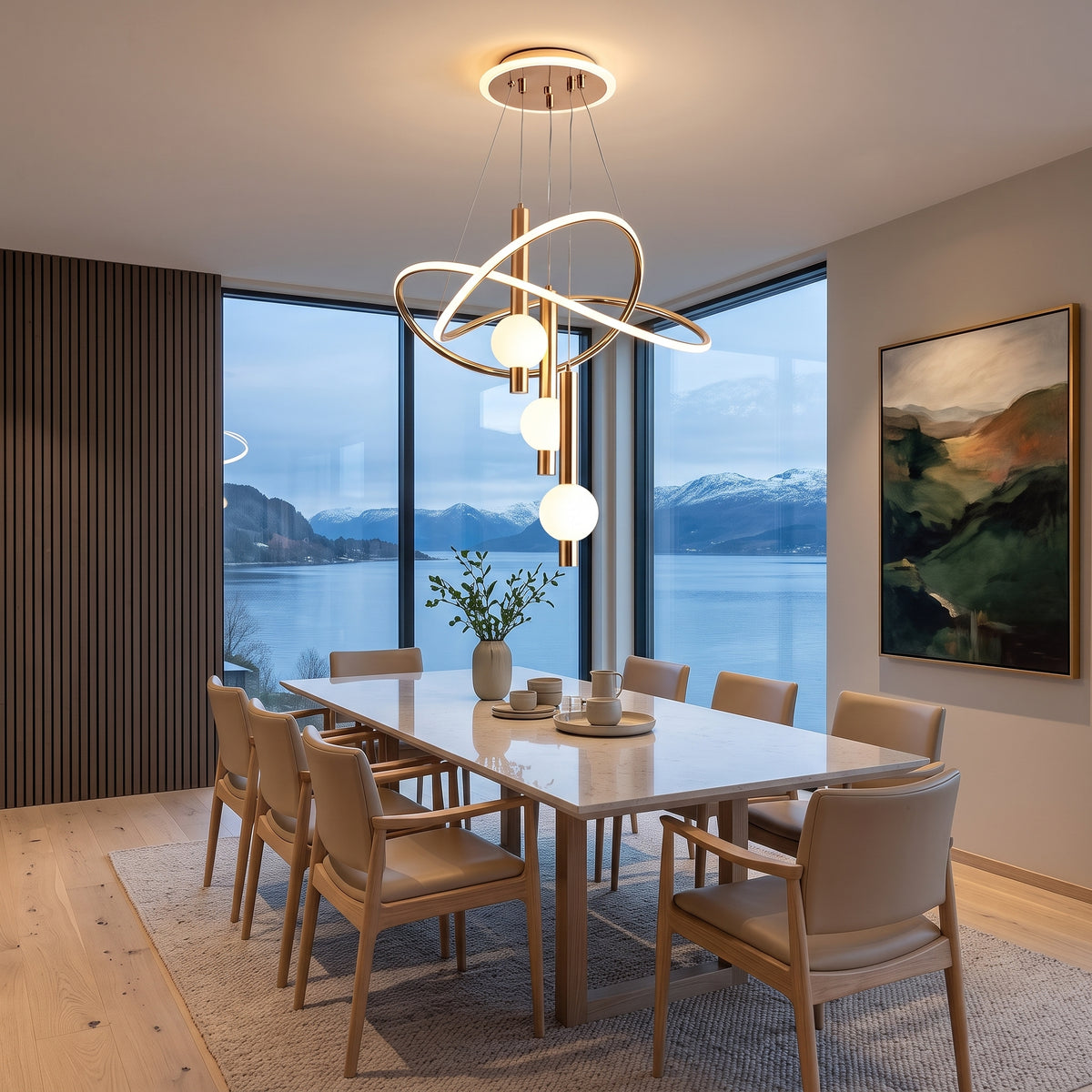 LED hengelampe Trondheim, gull, metall, dimbar, lengde 60 cm