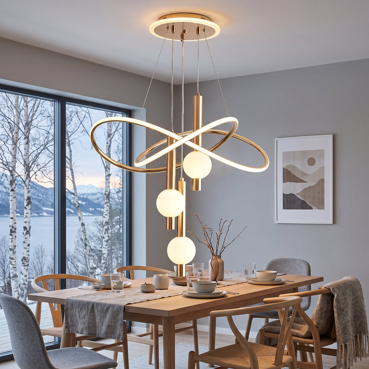 LED hengelampe Trondheim, gull, metall, dimbar, lengde 60 cm