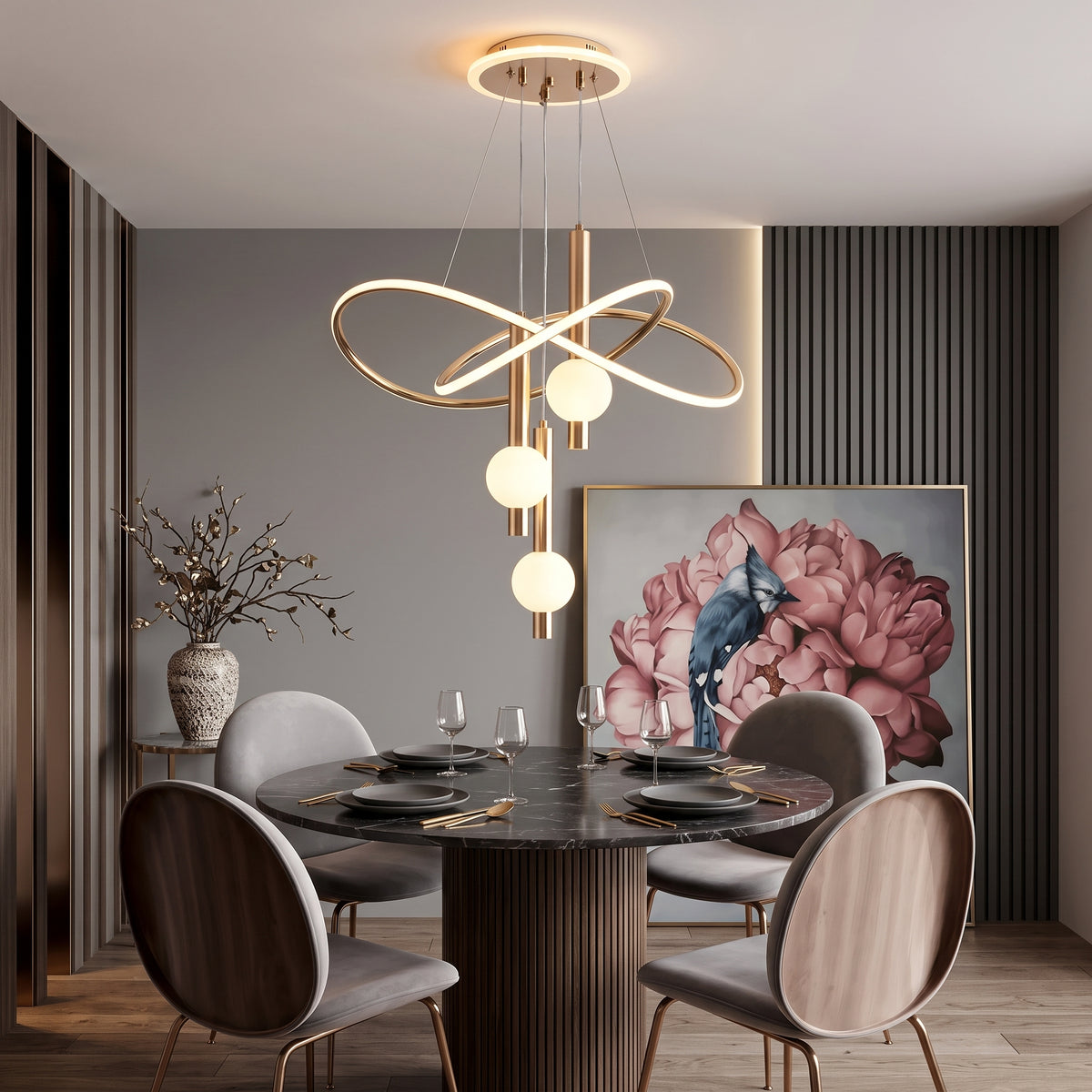 LED hengelampe Trondheim, gull, metall, dimbar, lengde 60 cm