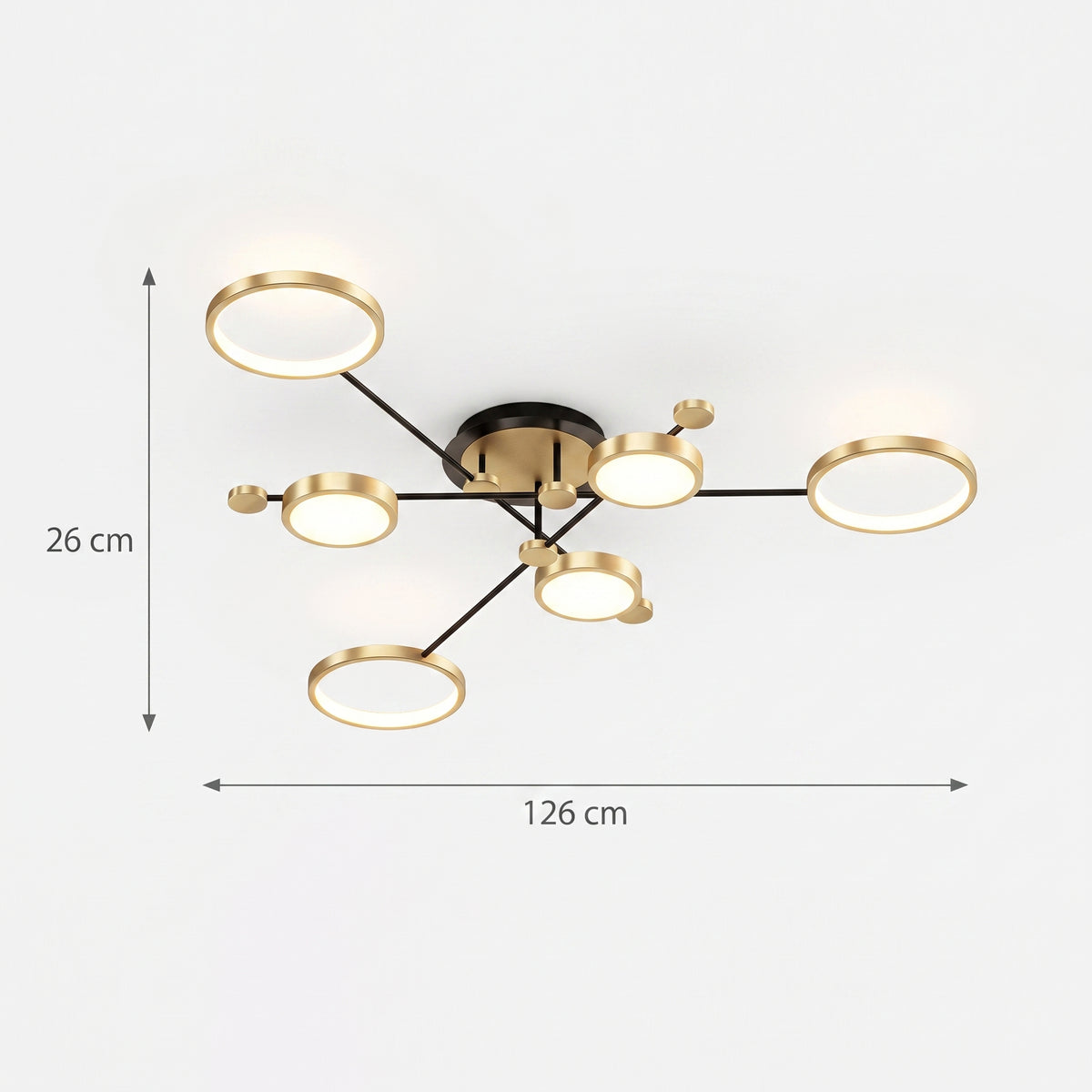 LED hengelampe Voss, gull/sort, metall, 6 lyskilder, dimbar, lengde 126 cm