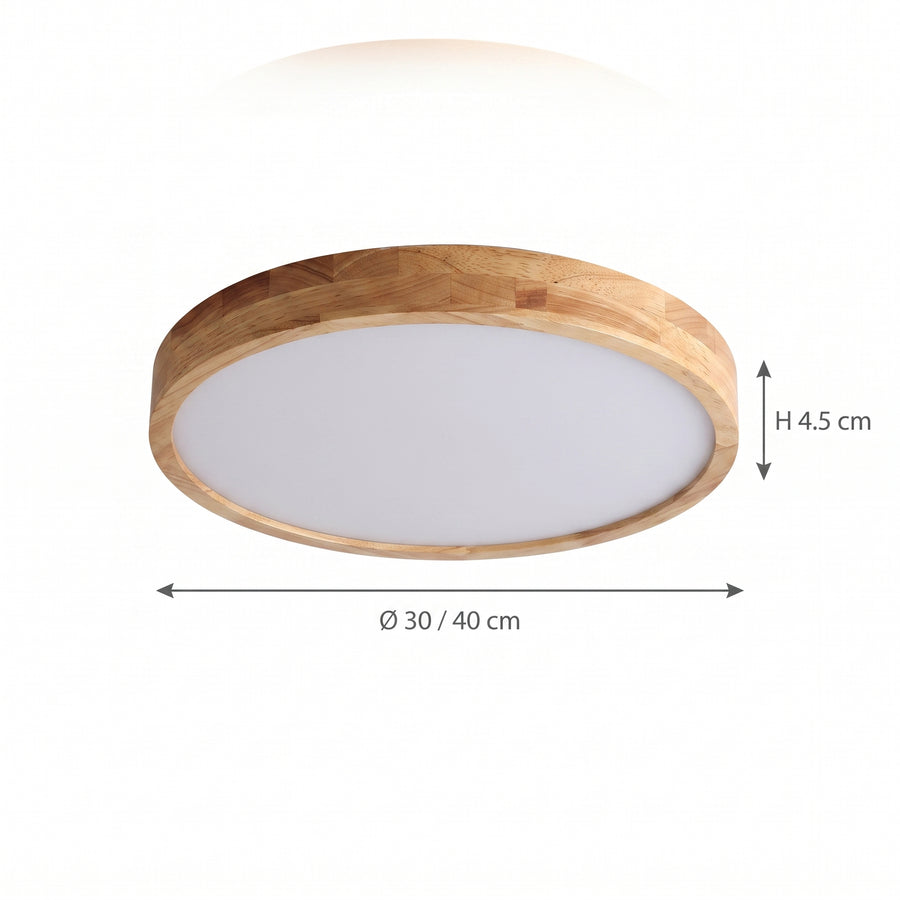 Dimensjoner LED plafond Bjørk, naturlig, tre/jern, Ø 30/40 cm